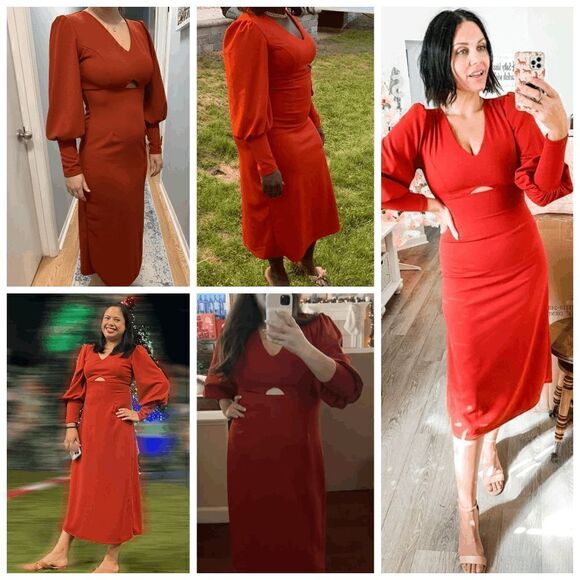 š Balloon SleeveĀ Keyhole SideāSlitāOrangeāFallāMidiāDressāSIZEāLāNWT - Picture 12 of 16